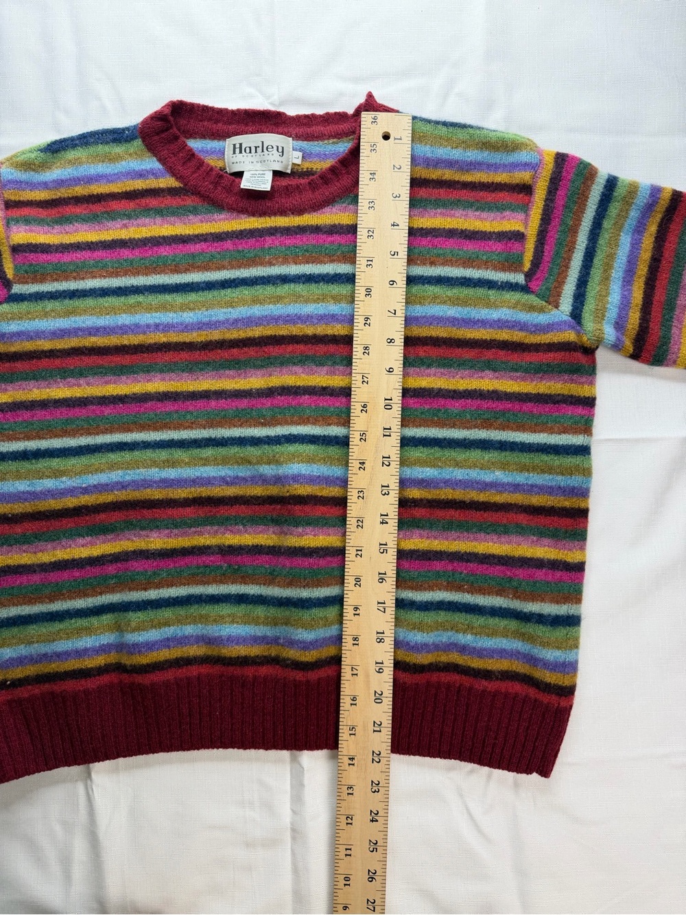 Rainbow Stripe Wool Sweater Women's Medium Harley of Scotland Made in Scotland C - Picture 6 of 9
